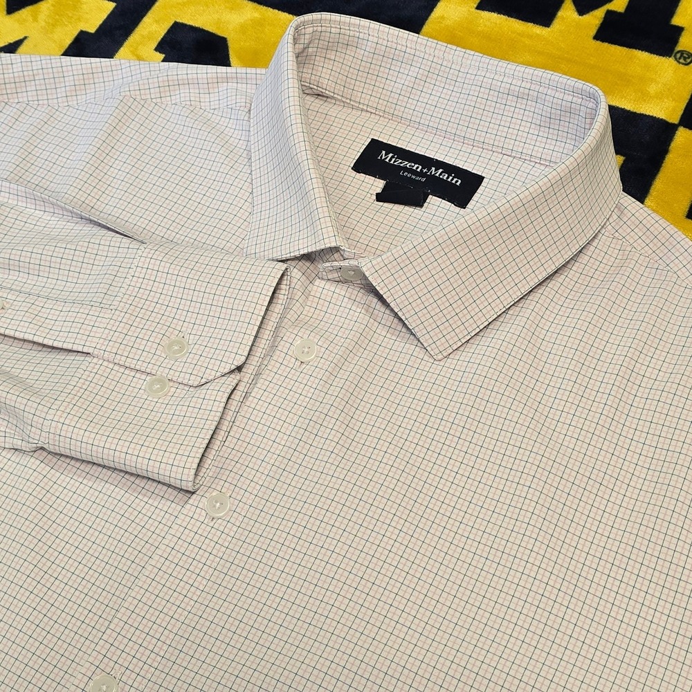 Mizzen+Main Leeward Dress Shirt Mens XXL Trim Fit Grid Check Performance White